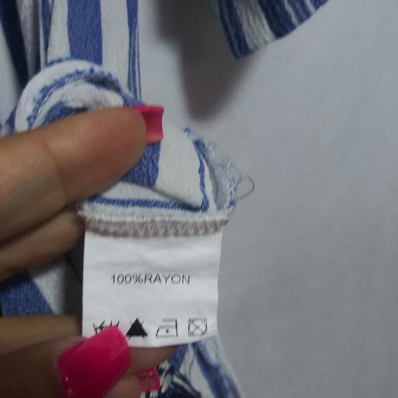 Pink Blush Blue Stripe Beachy Boho Swimsuit Cover Size M - Picture 8 of 8